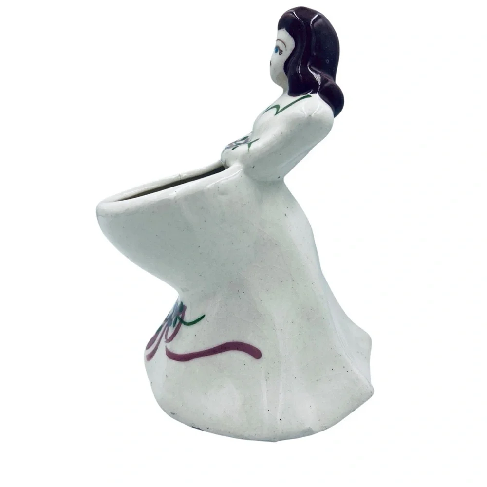 Vintage Lady Planter Brunette Hand-Painted Ceramic Retro Kitsch Crazing
